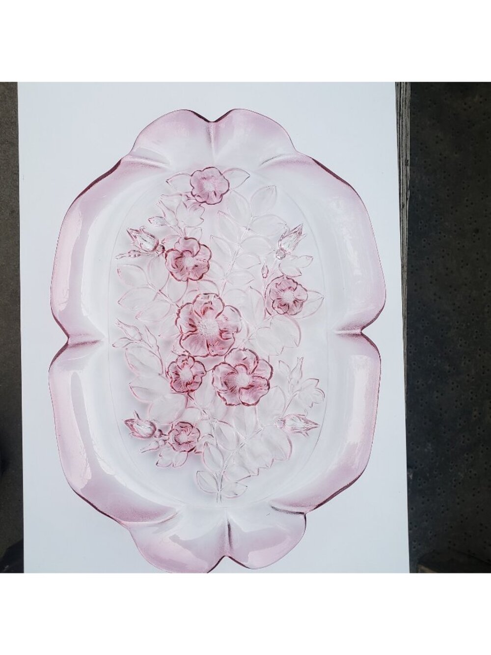 Vintage Mikasa Rosella Pink rose pressed frosted glass serving tray platter